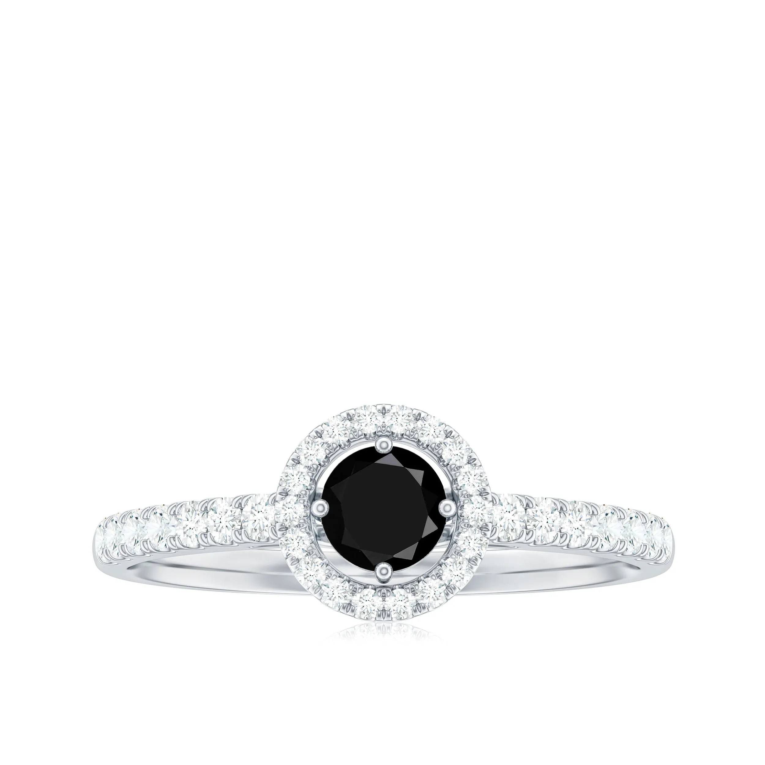 0.75 CT Black Onyx and Diamond Halo Engagement Ring