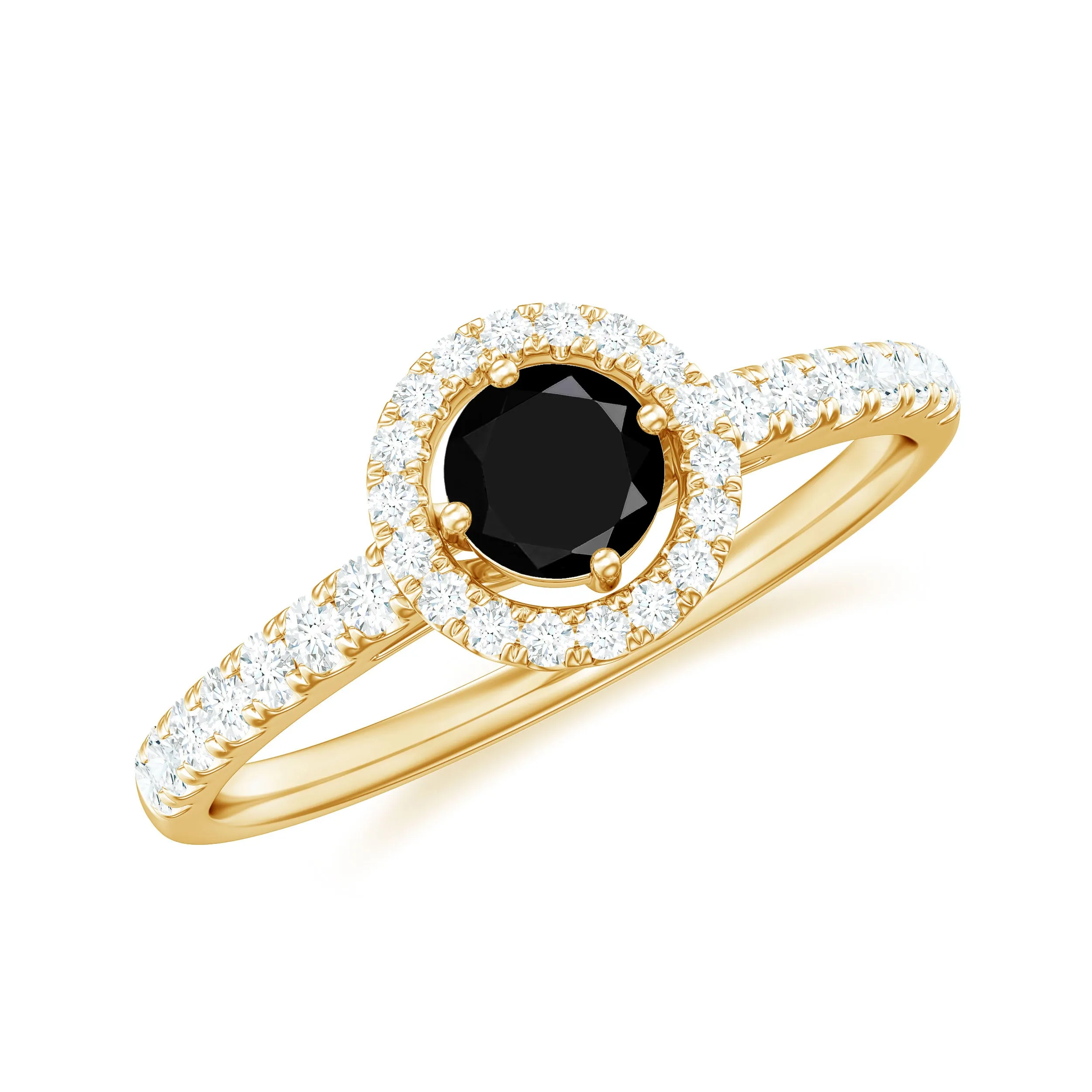 0.75 CT Black Onyx and Diamond Halo Engagement Ring