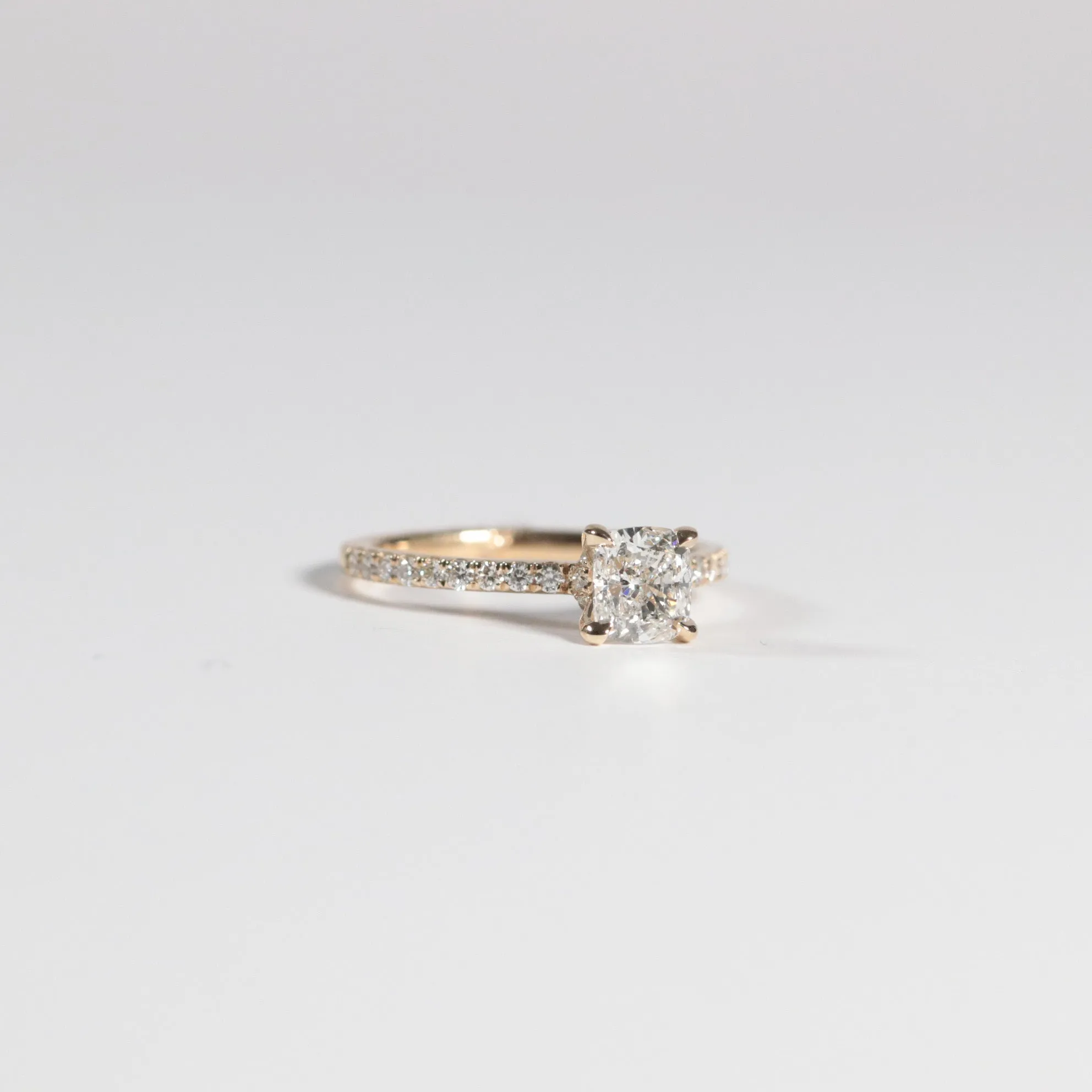 0.90 Cushion Solitaire with Accented Band and Hidden Halo