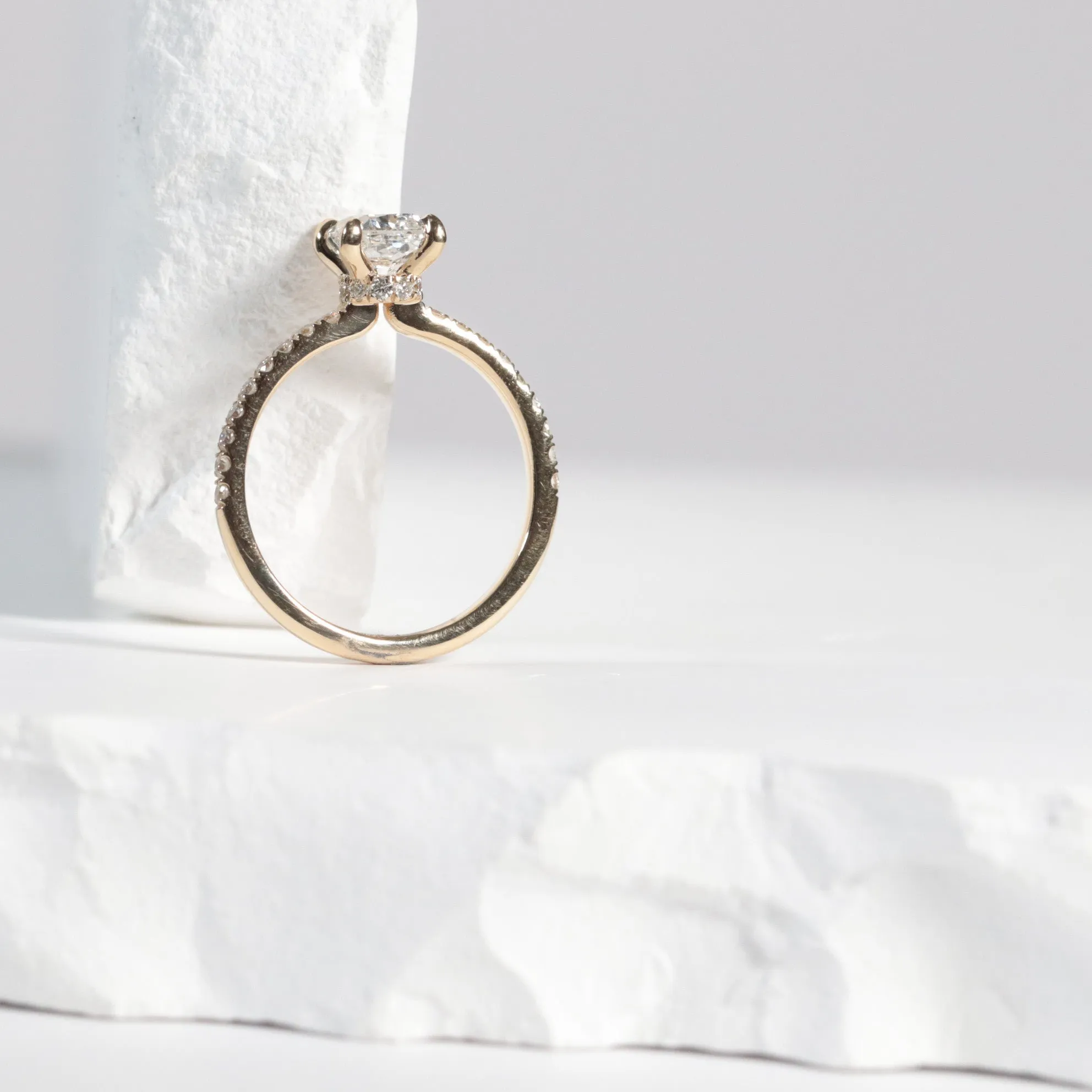 0.90 Cushion Solitaire with Accented Band and Hidden Halo