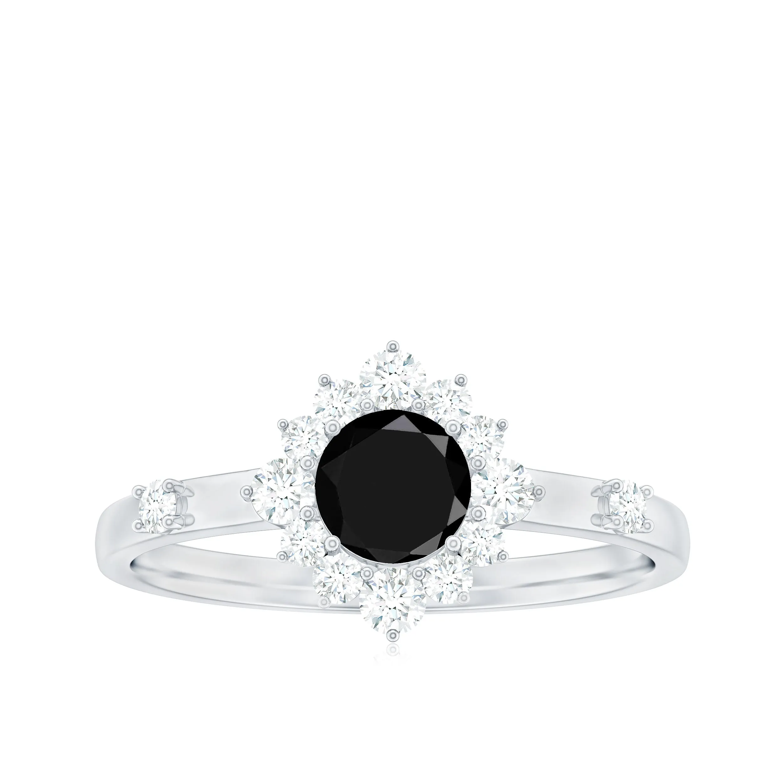 1 CT Round Black Onyx and Diamond Halo Engagement Ring