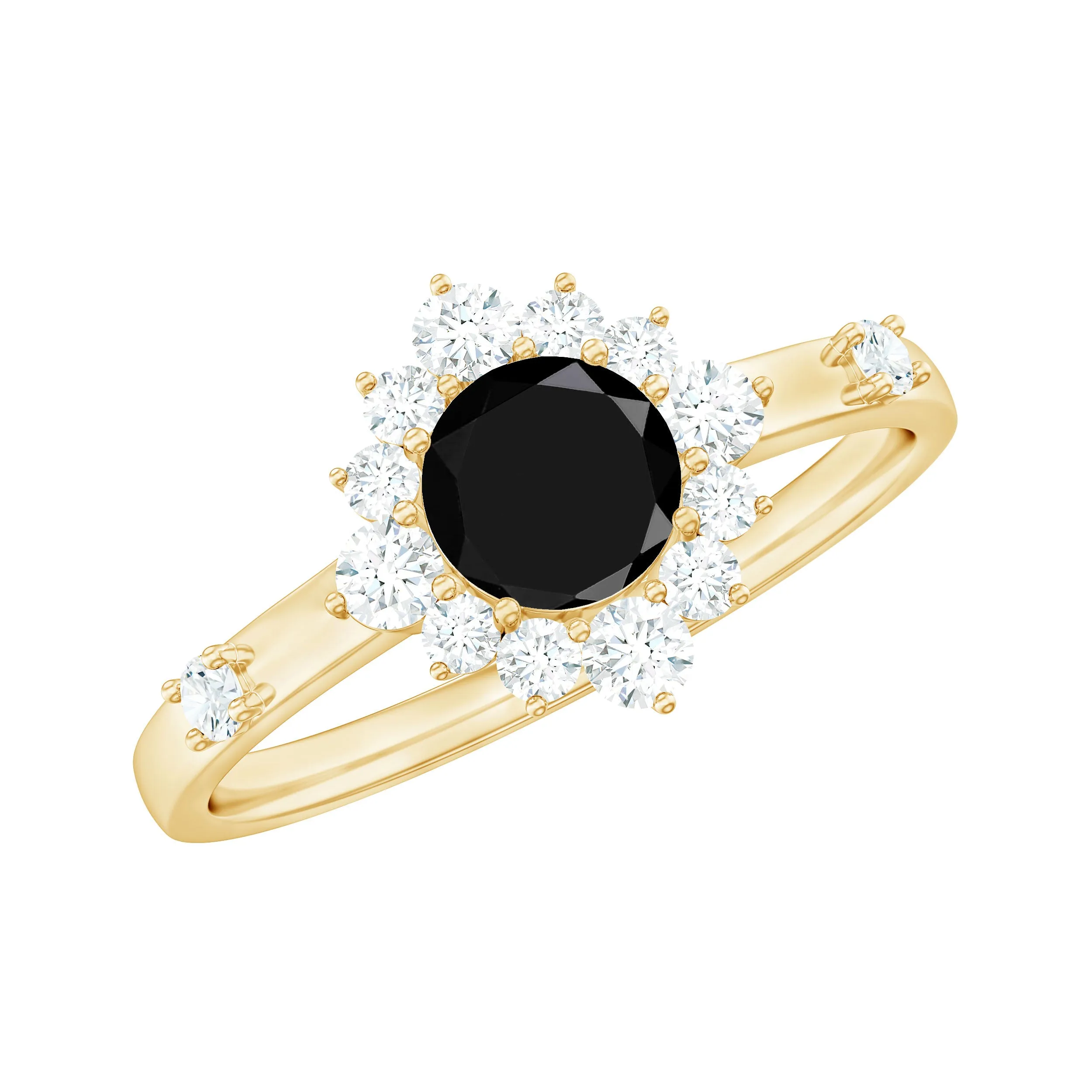 1 CT Round Black Onyx and Diamond Halo Engagement Ring