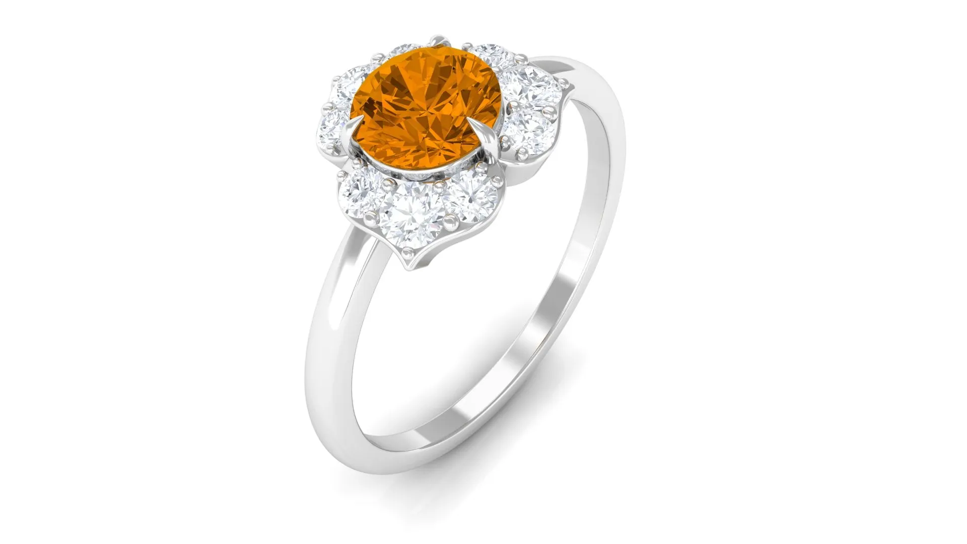 1 CT Round Shape Citrine Floral Engagement Ring with Diamond