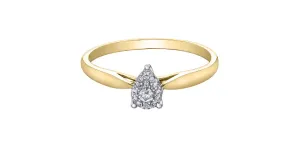 10K Yellow White Gold Diamond Mini Pear Shaped Halo Ring