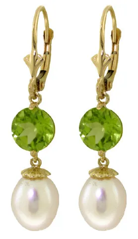 11.1 Carat 14K Solid White Gold Call Of Love Pearl Peridot Earrings