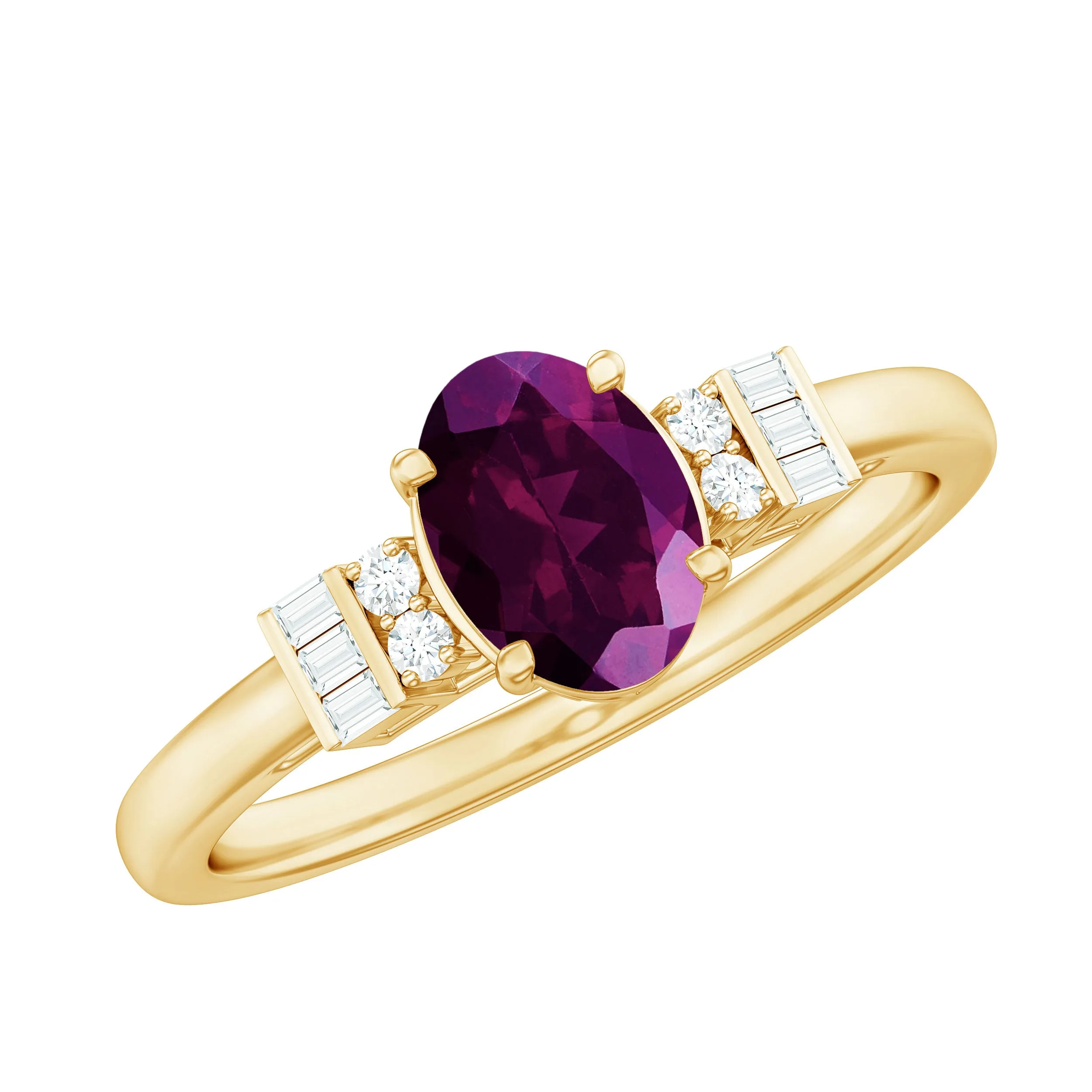 1.25 CT Oval Rhodolite Classic Engagement Ring with Diamond Accent