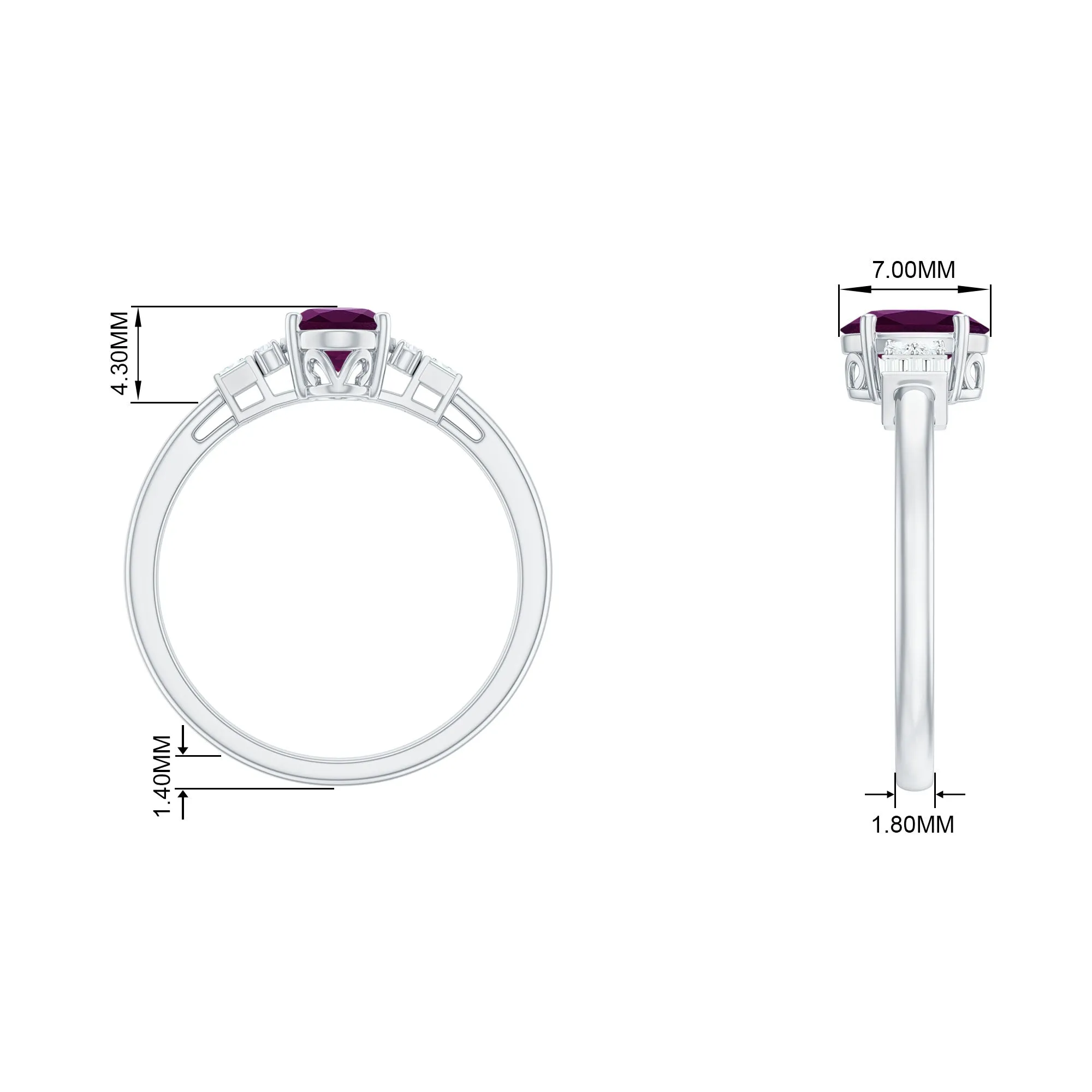 1.25 CT Oval Rhodolite Classic Engagement Ring with Diamond Accent