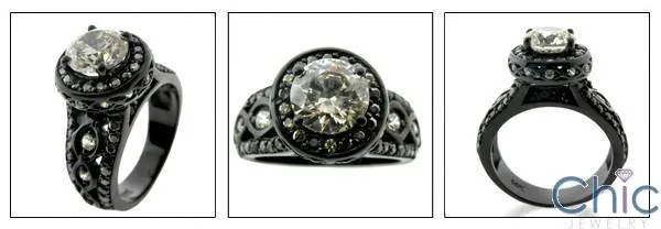 1.25 Round Cubic Zirconia Black Rhodium 14K Gold Engagement Ring