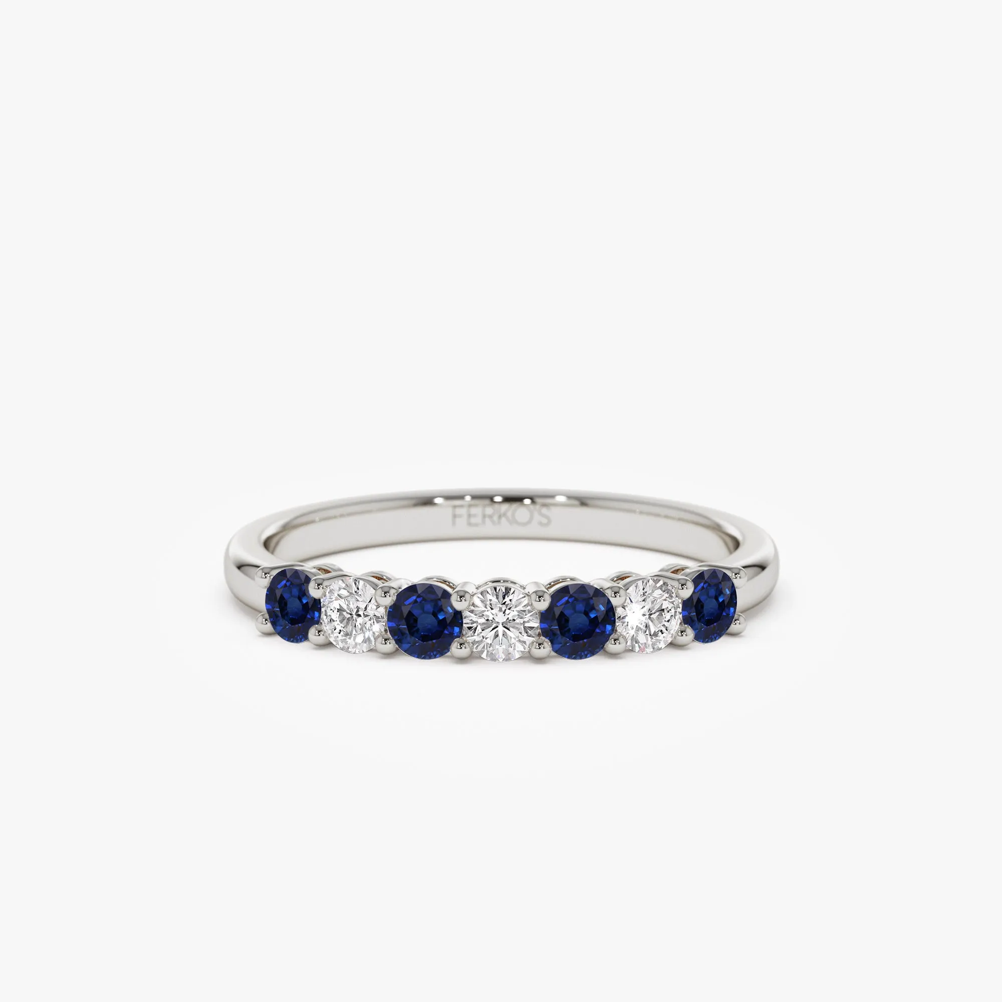 14k 7 Stone Basket Setting Diamond and Sapphire Wedding Ring