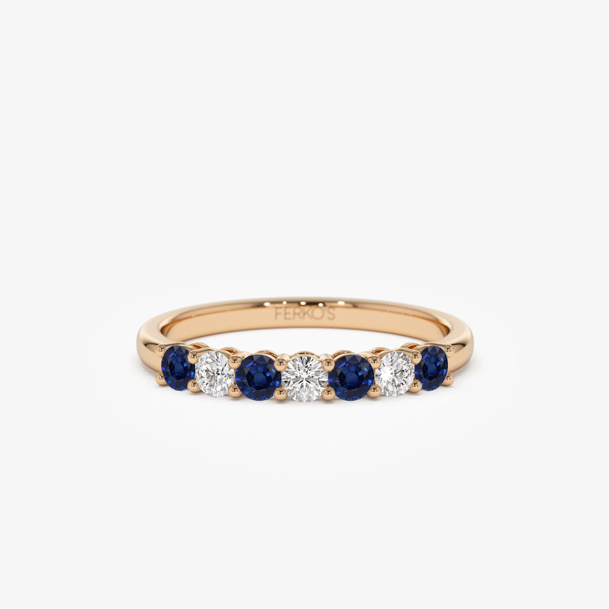 14k 7 Stone Basket Setting Diamond and Sapphire Wedding Ring