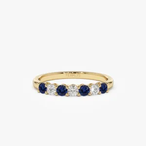 14k 7 Stone Basket Setting Diamond and Sapphire Wedding Ring