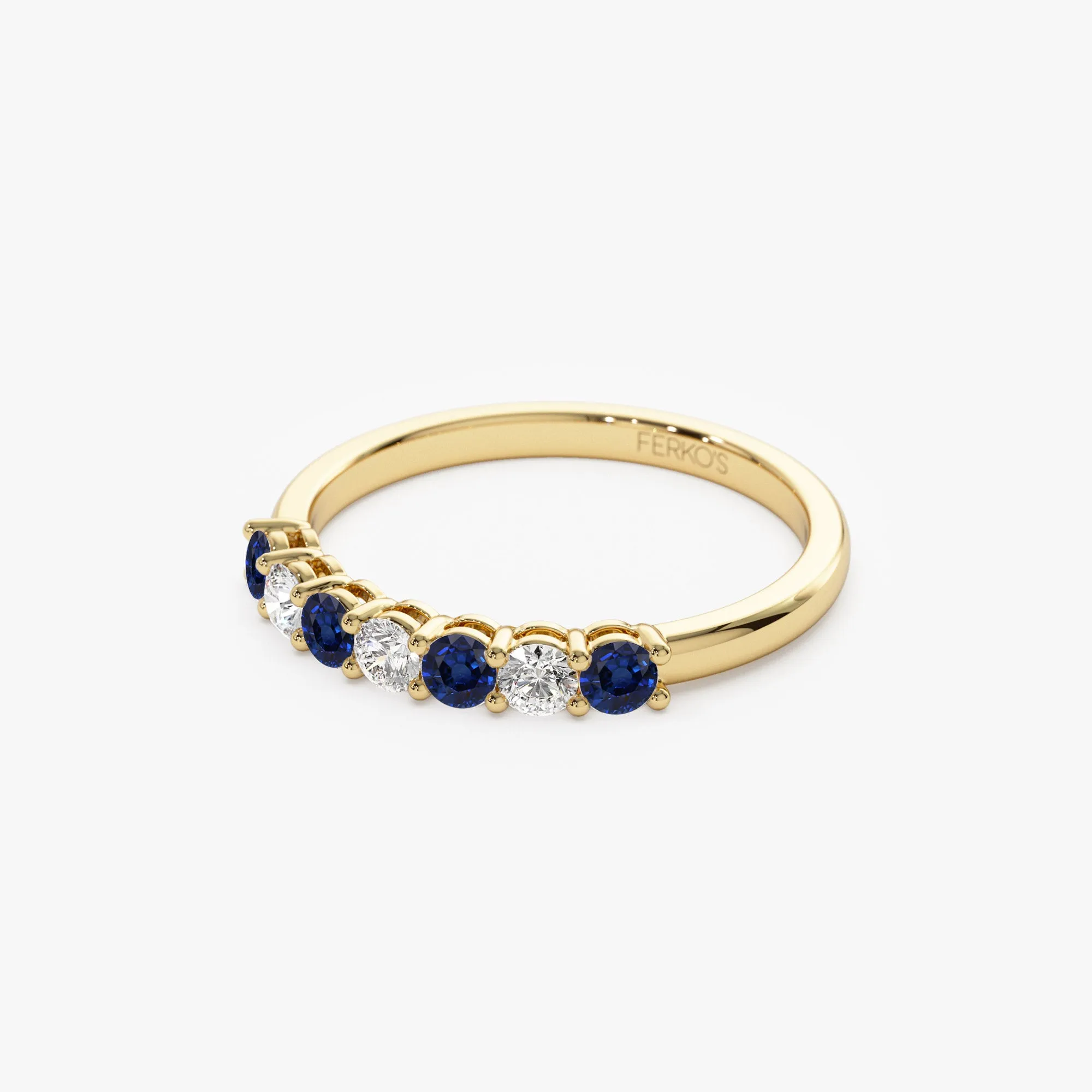 14k 7 Stone Basket Setting Diamond and Sapphire Wedding Ring