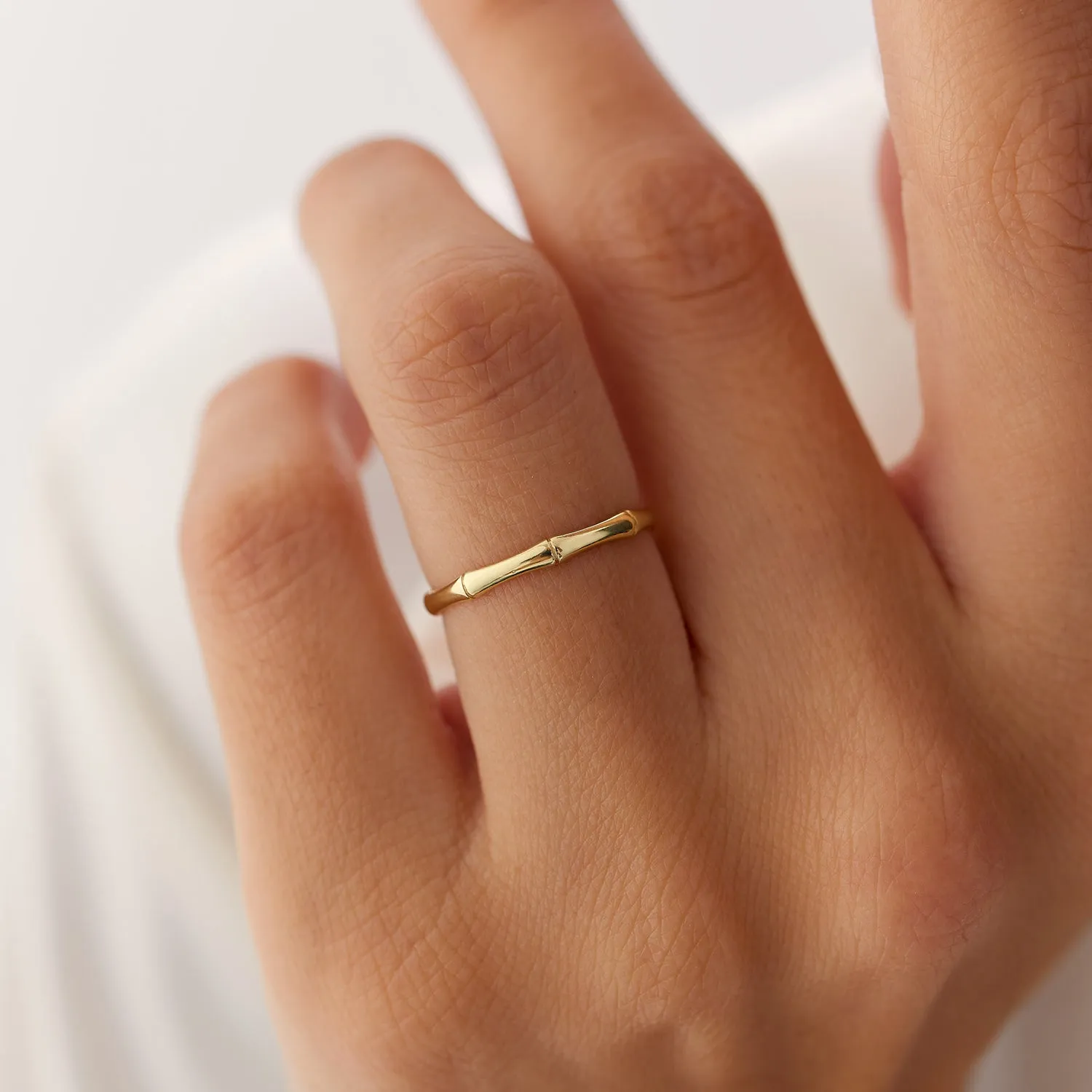 14k Dainty Minimal Bamboo Gold Ring