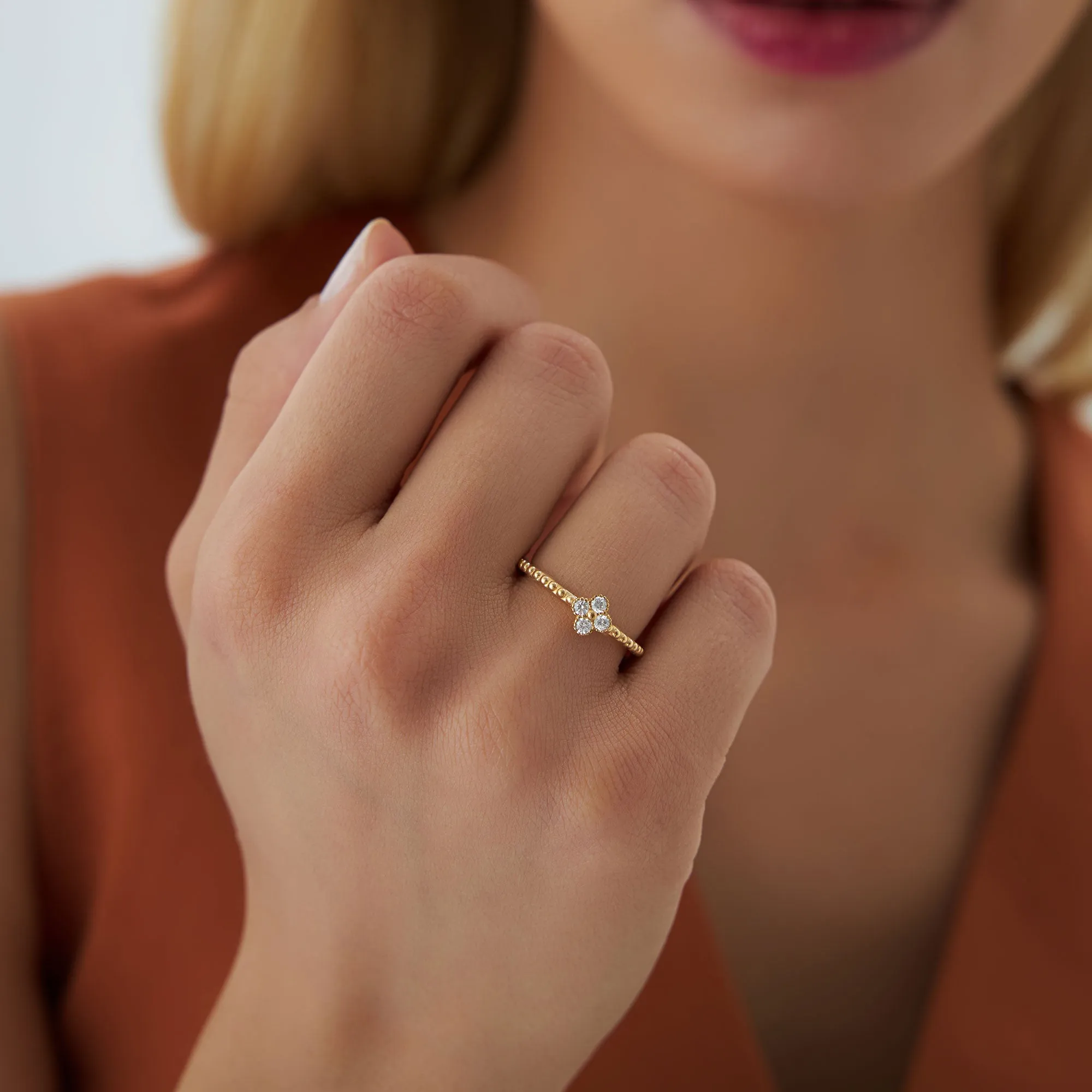 14k Diamond Clover Ring