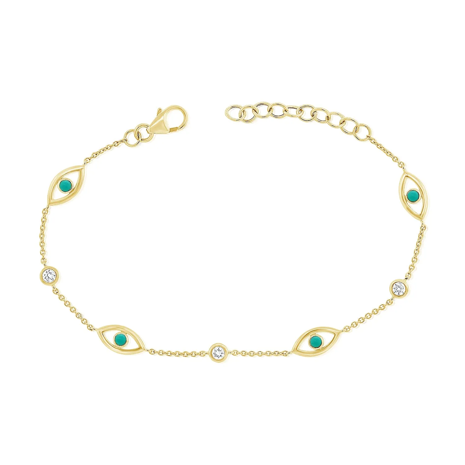 14k Gold & Diamond Evil Eye Bracelet - 0.21ct