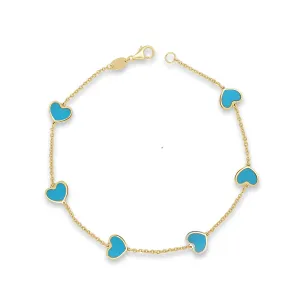 14k Gold & Turquoise Heart Station Bracelet