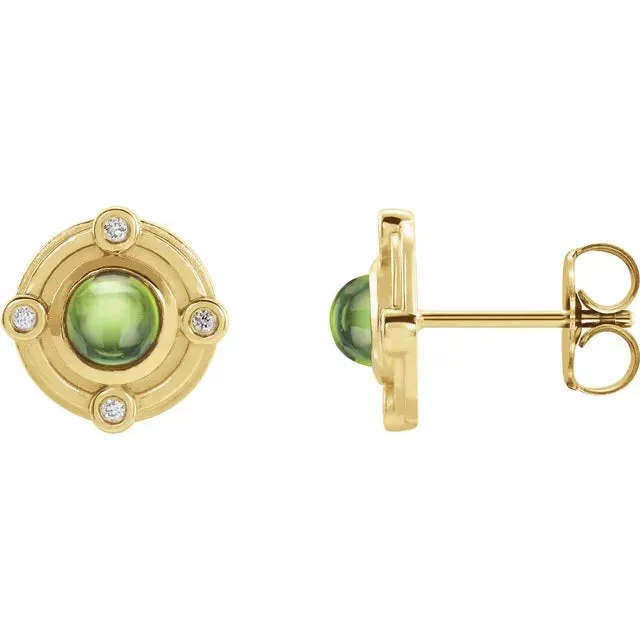 14K Gold Art Deco Peridot and 0.03 CTW Natural Diamond Earrings