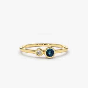 14K Gold Bezel Setting London Blue Topaz and Diamond Ring