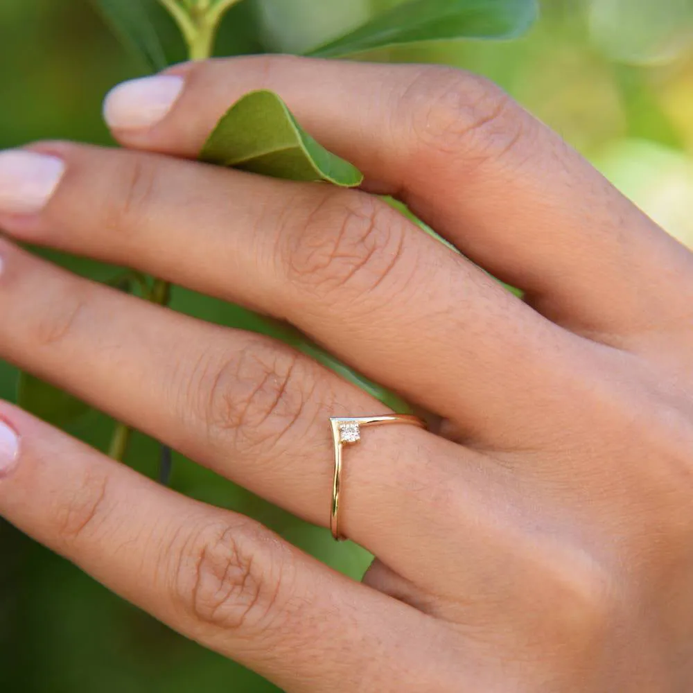 14K Gold Chevron Diamond Ring