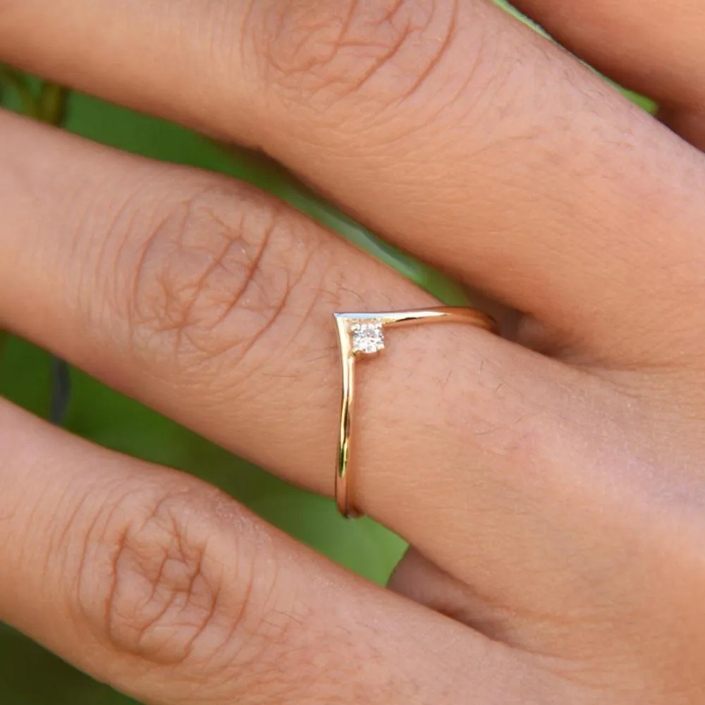 14K Gold Chevron Diamond Ring