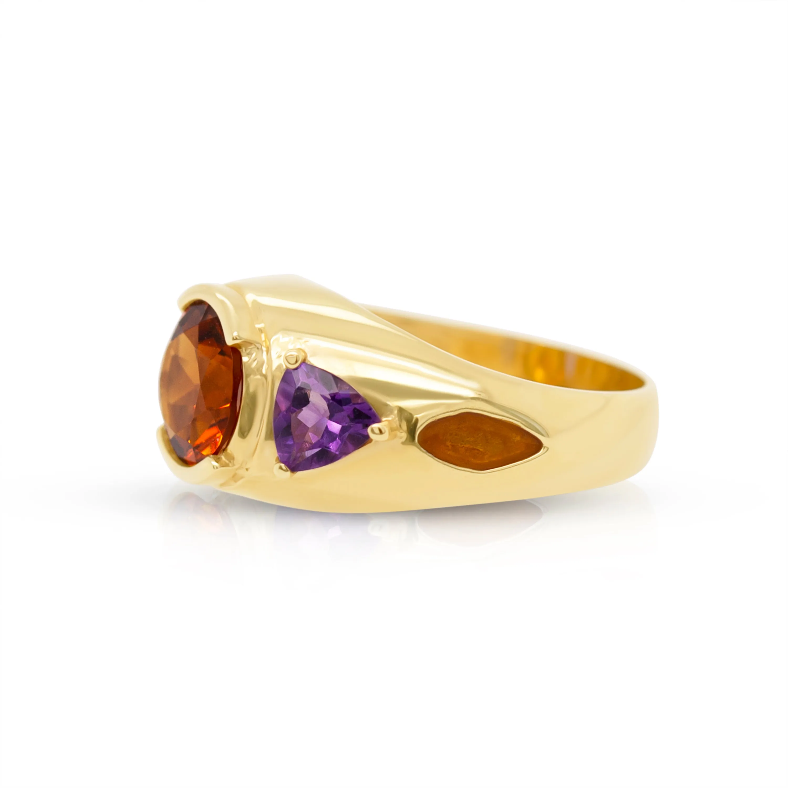 14K Gold Citrine and Amethyst Gemstones Ring