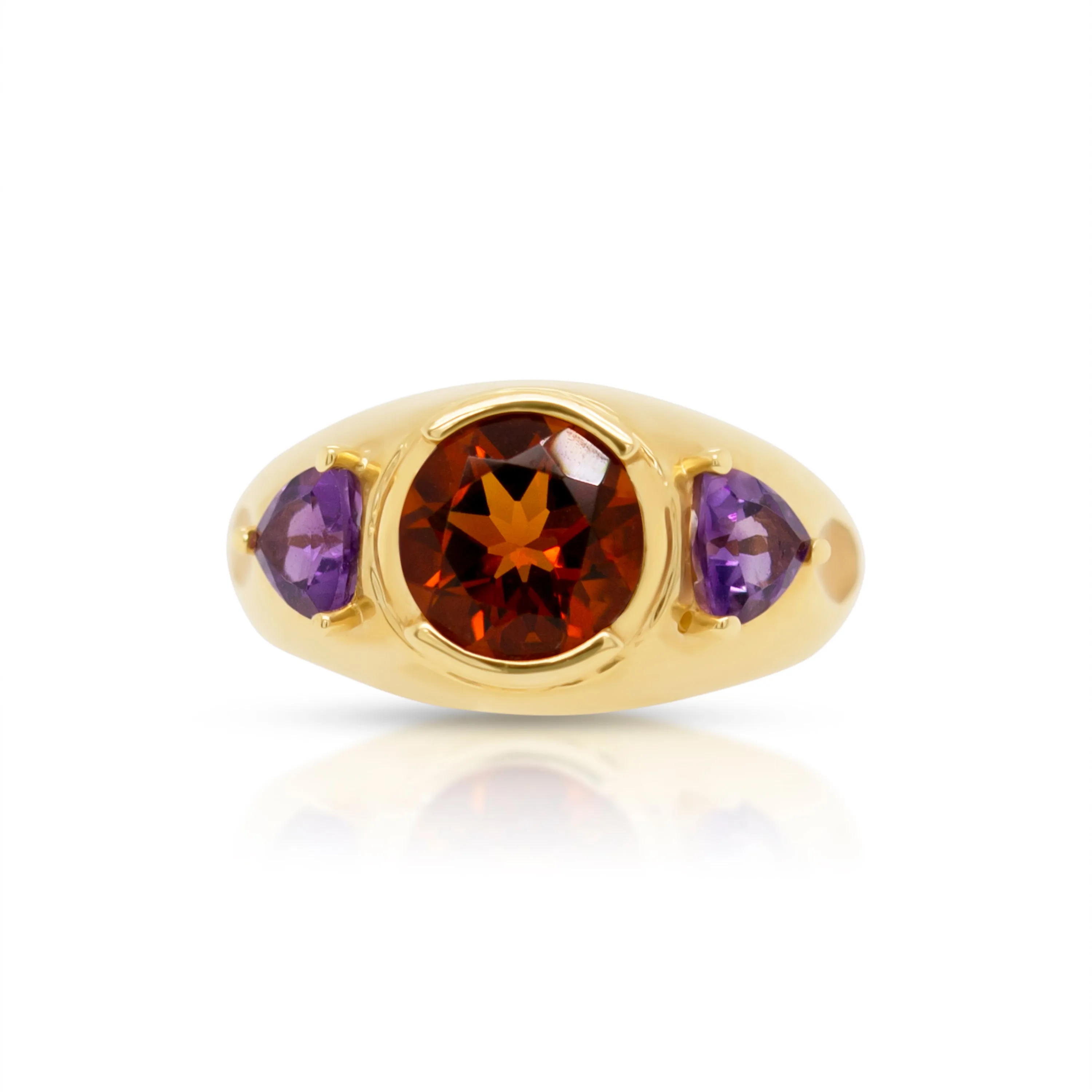 14K Gold Citrine and Amethyst Gemstones Ring