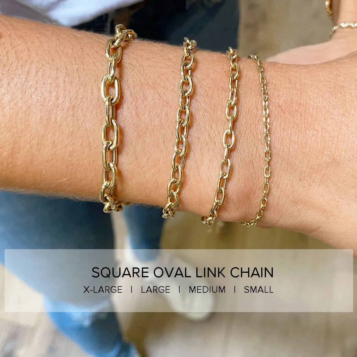 14k Gold Extra Large Square Oval Link Chain Bracel