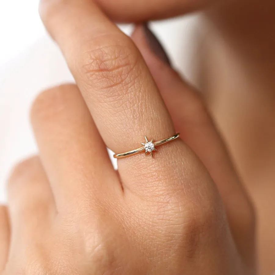 14K North Star Stacking Diamond Ring