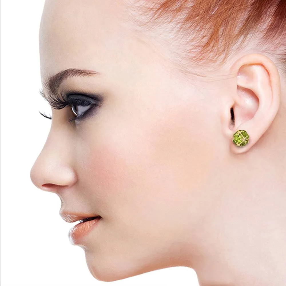 14K Solid Yellow Gold Stud Earrings w/ Natural Peridots