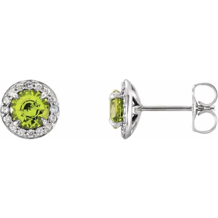 14K White 5 mm Natural Peridot & 1/8 CTW Natural Diamond Earrings