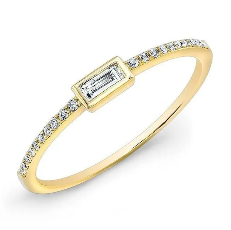 14K White Gold Baguette Diamond Stackable Ring