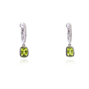 14K WHITE GOLD PERIDOT AND DIAMOND DROP EARRINGS