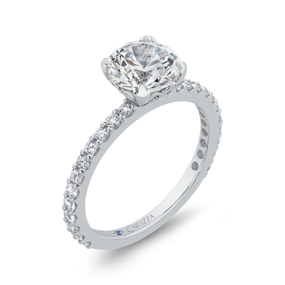 14K White Gold Round Diamond Classic Engagement Ring (Semi Mount)