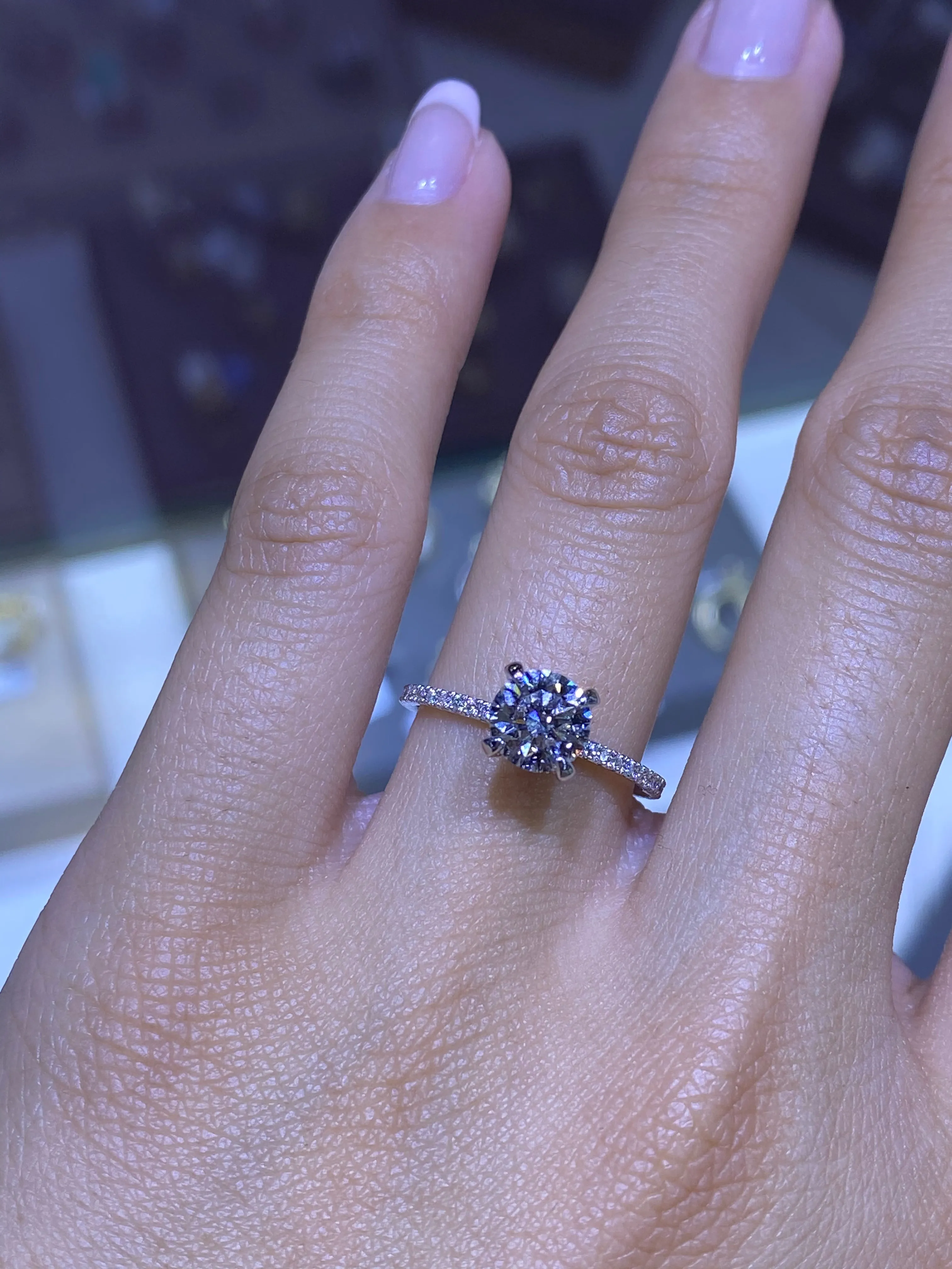 14K White Gold Round Lab Grown Diamond Under Halo Engagement Ring