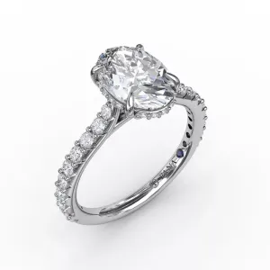 14K White Oval Diamond Hidden Halo Engagement Ring