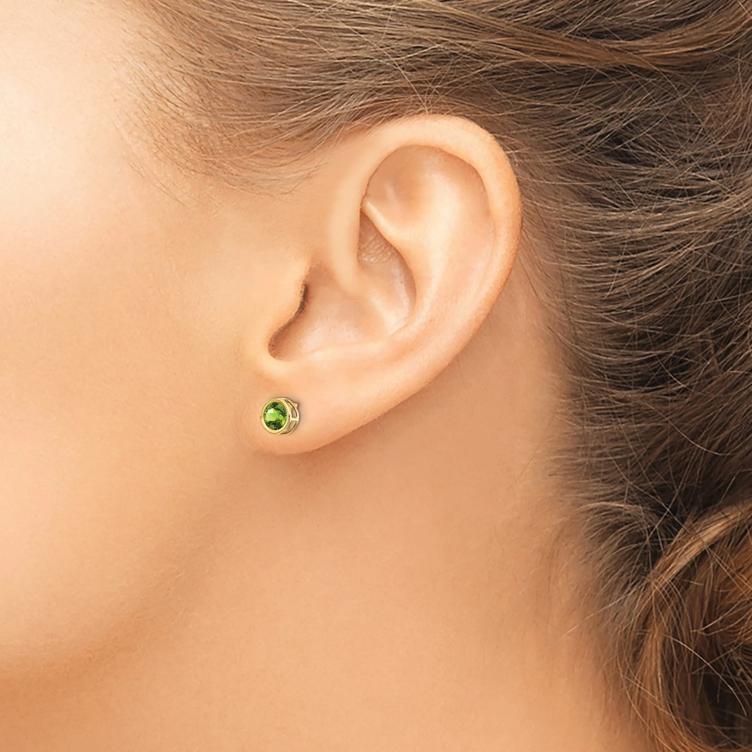 14k Yellow Gold Round Peridot Birthstone Earrings