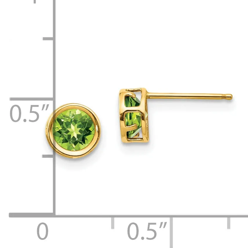 14k Yellow Gold Round Peridot Birthstone Earrings