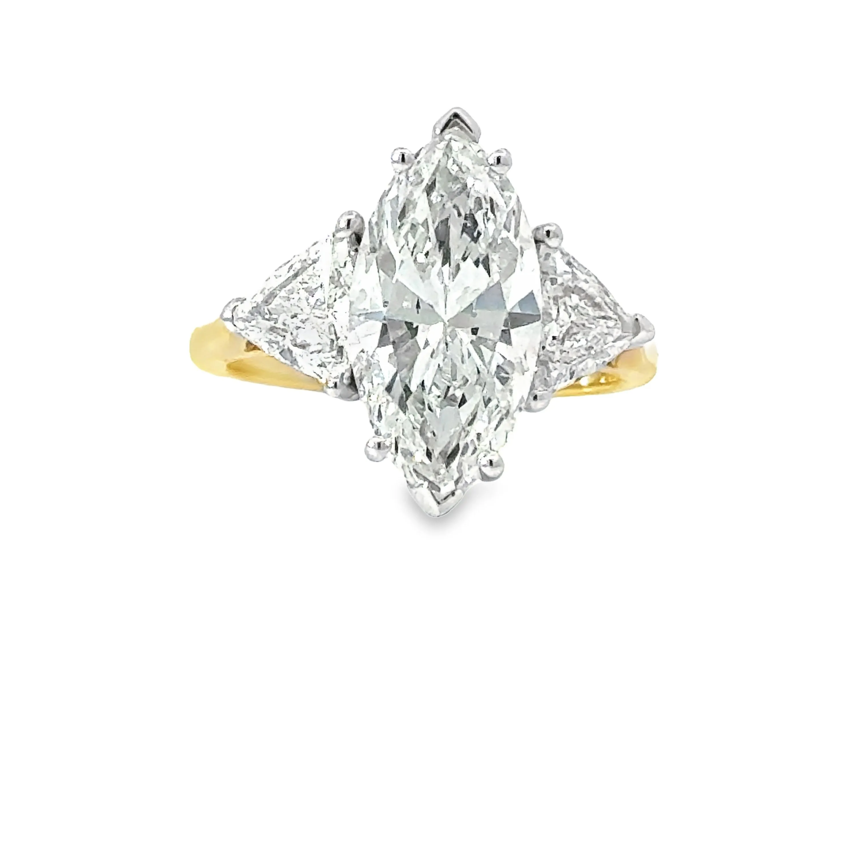 14K Yellow Gold Three Stone Marquise Engagement Ring