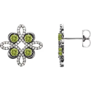 14KT GOLD 0.72 CTW PERIDOT & 1/4 CTW DIAMOND CLOVER EARRINGS