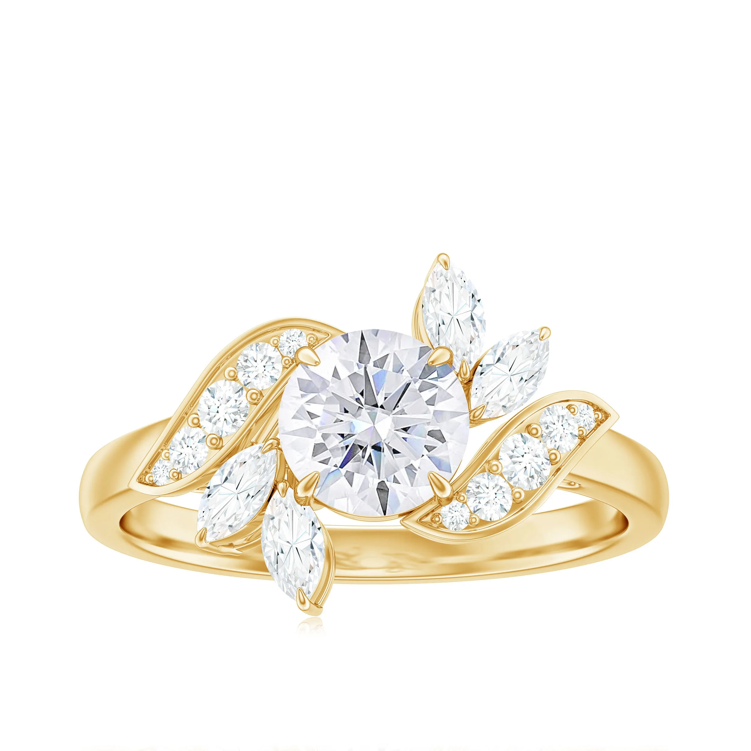 1.5 CT Round and Marquise Moissanite Flower Engagement Ring in Claw Setting