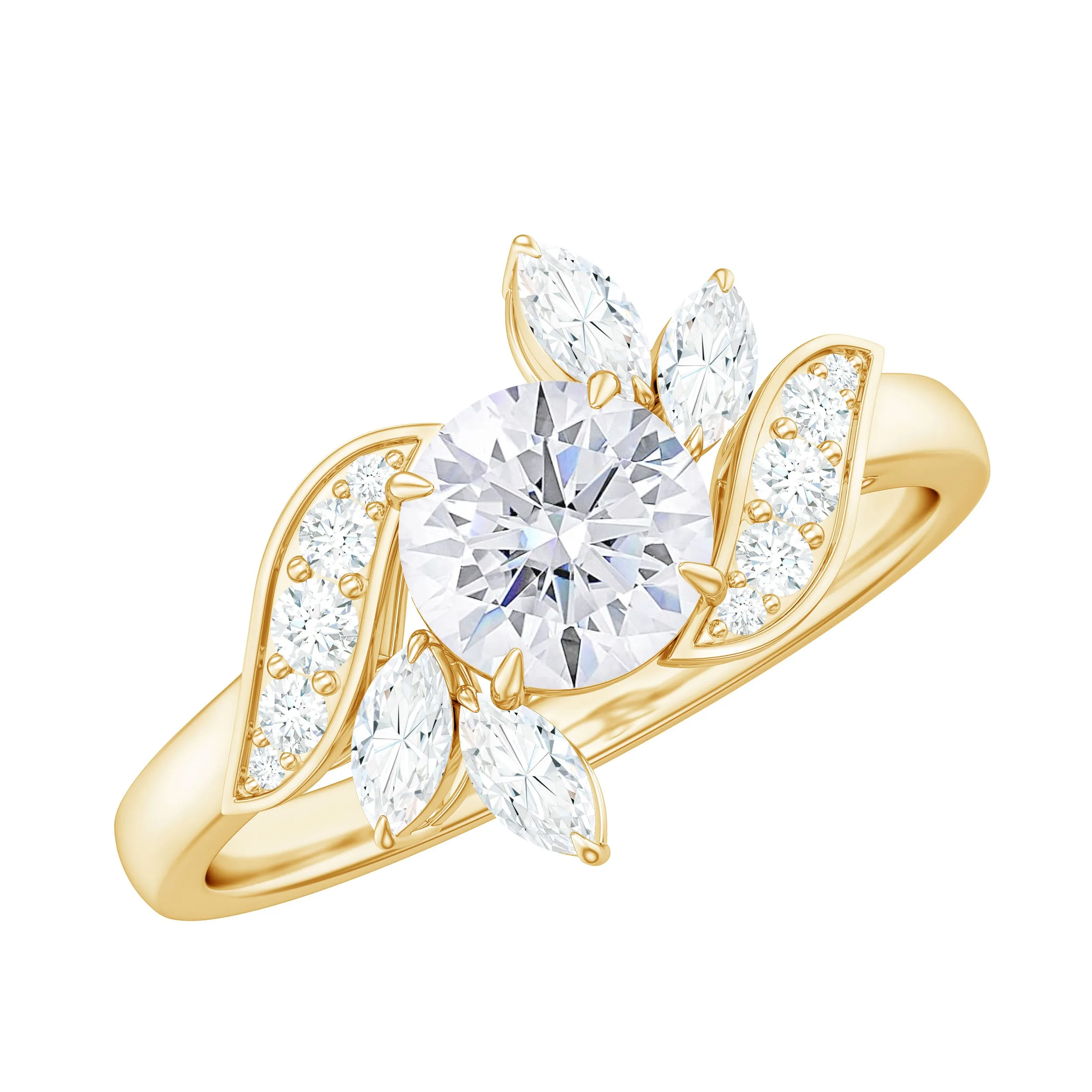 1.5 CT Round and Marquise Moissanite Flower Engagement Ring in Claw Setting