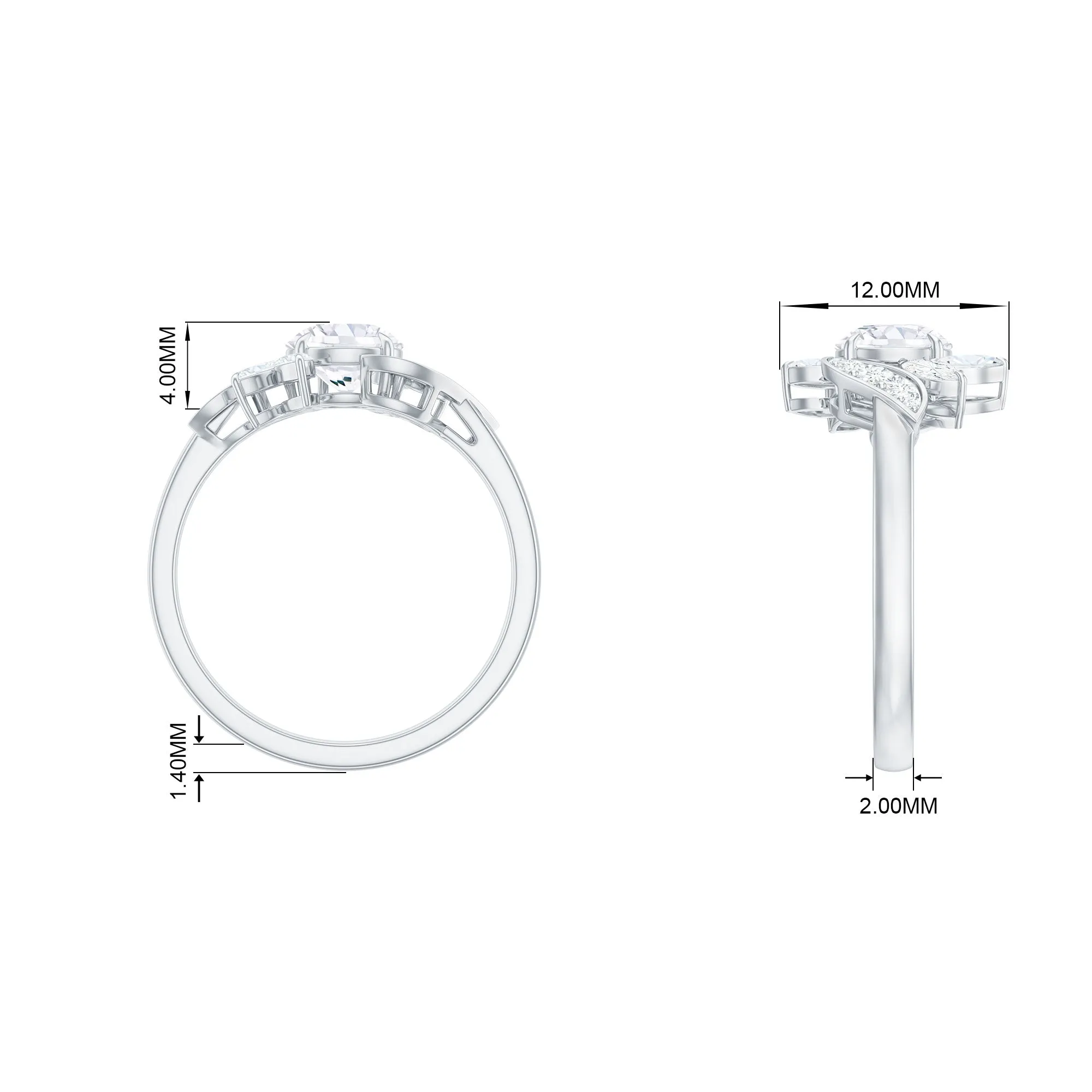 1.5 CT Round and Marquise Moissanite Flower Engagement Ring in Claw Setting