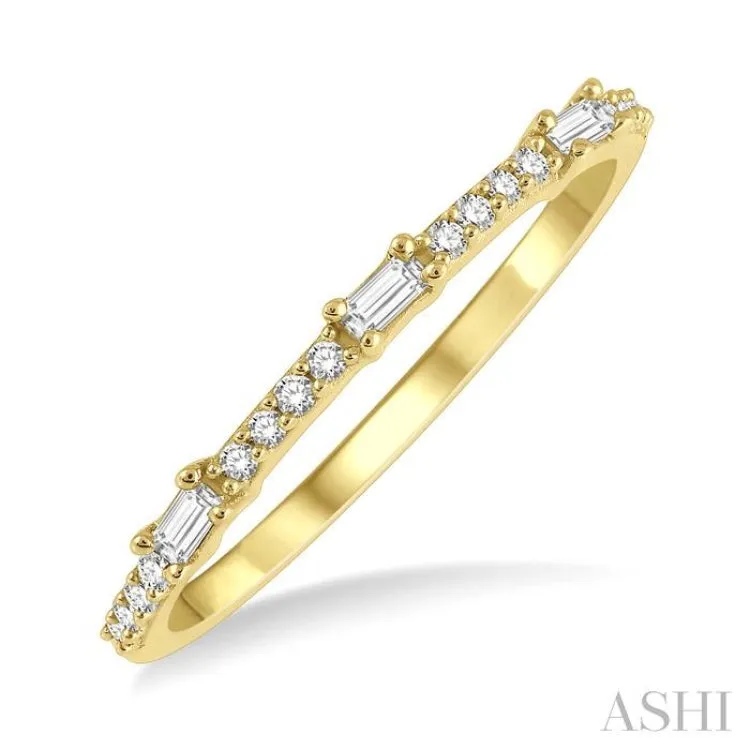 1/5 Ctw Baguette and Round Cut Diamond Stackable Petite Fashion Band in 10K Yellow Gold