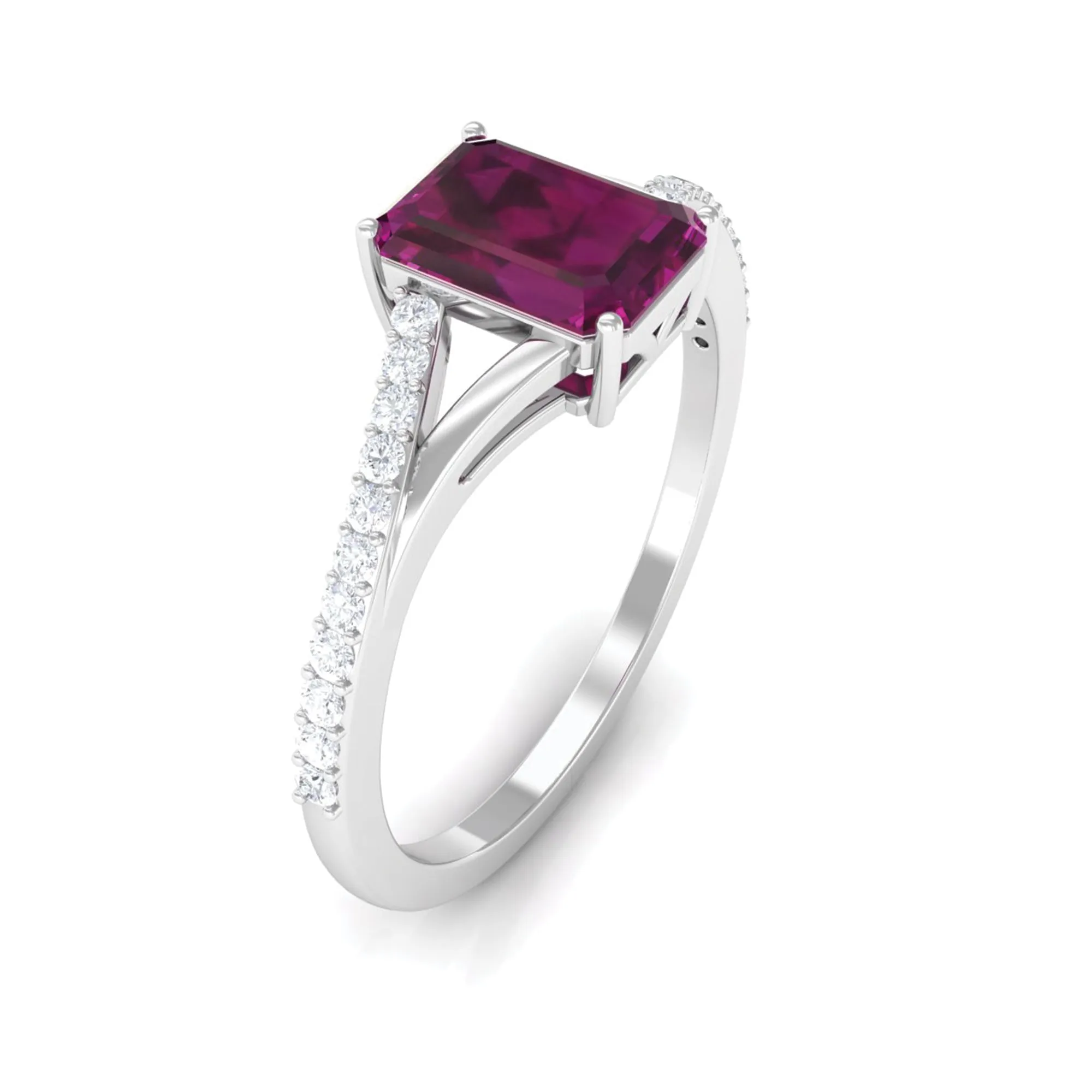 1.50 CT Natural Rhodolite Solitaire Ring with Diamond Accent