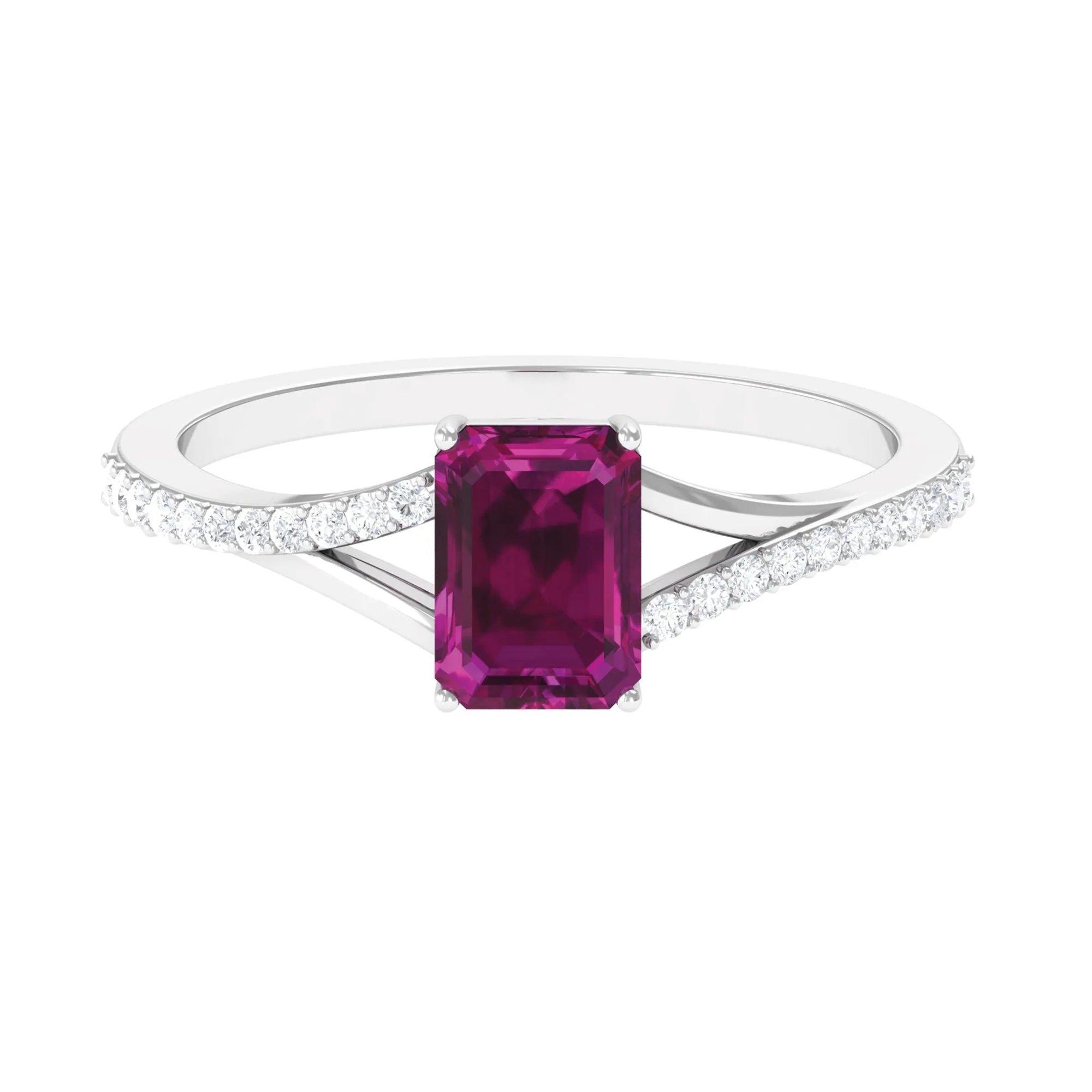 1.50 CT Natural Rhodolite Solitaire Ring with Diamond Accent