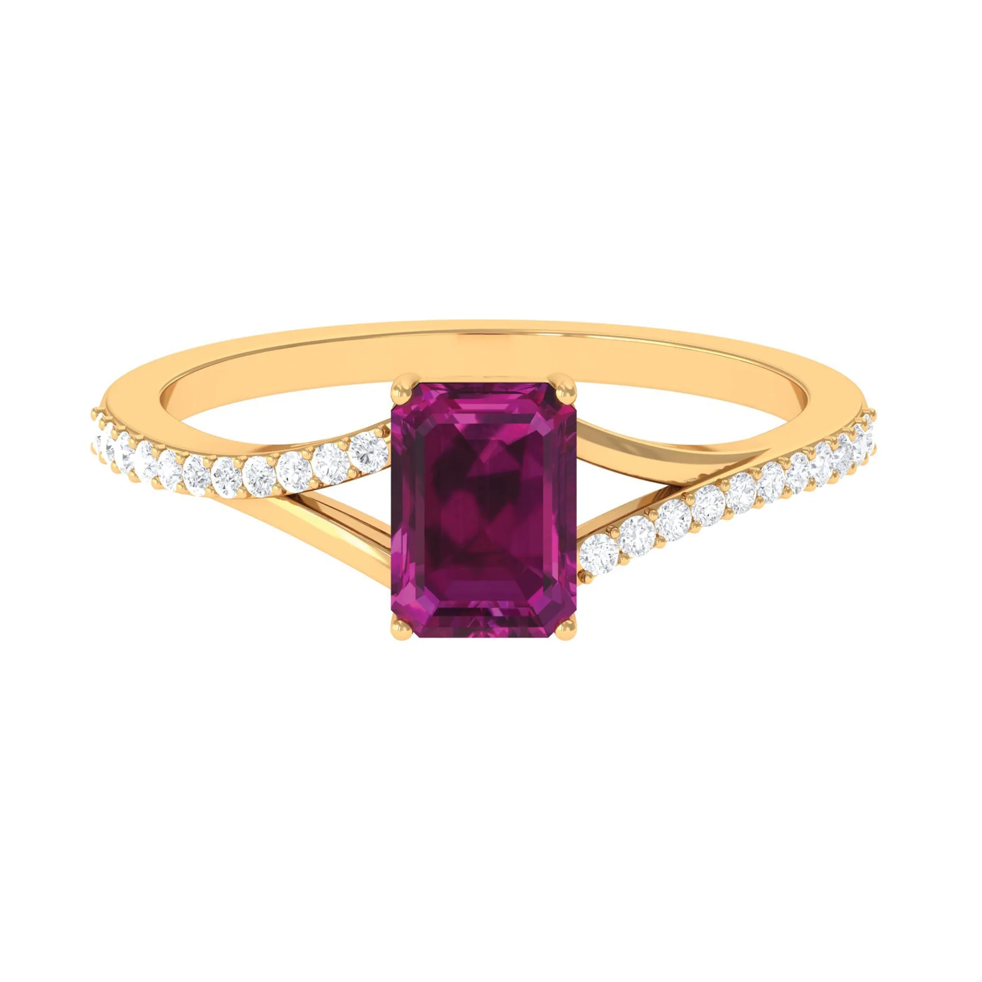 1.50 CT Natural Rhodolite Solitaire Ring with Diamond Accent