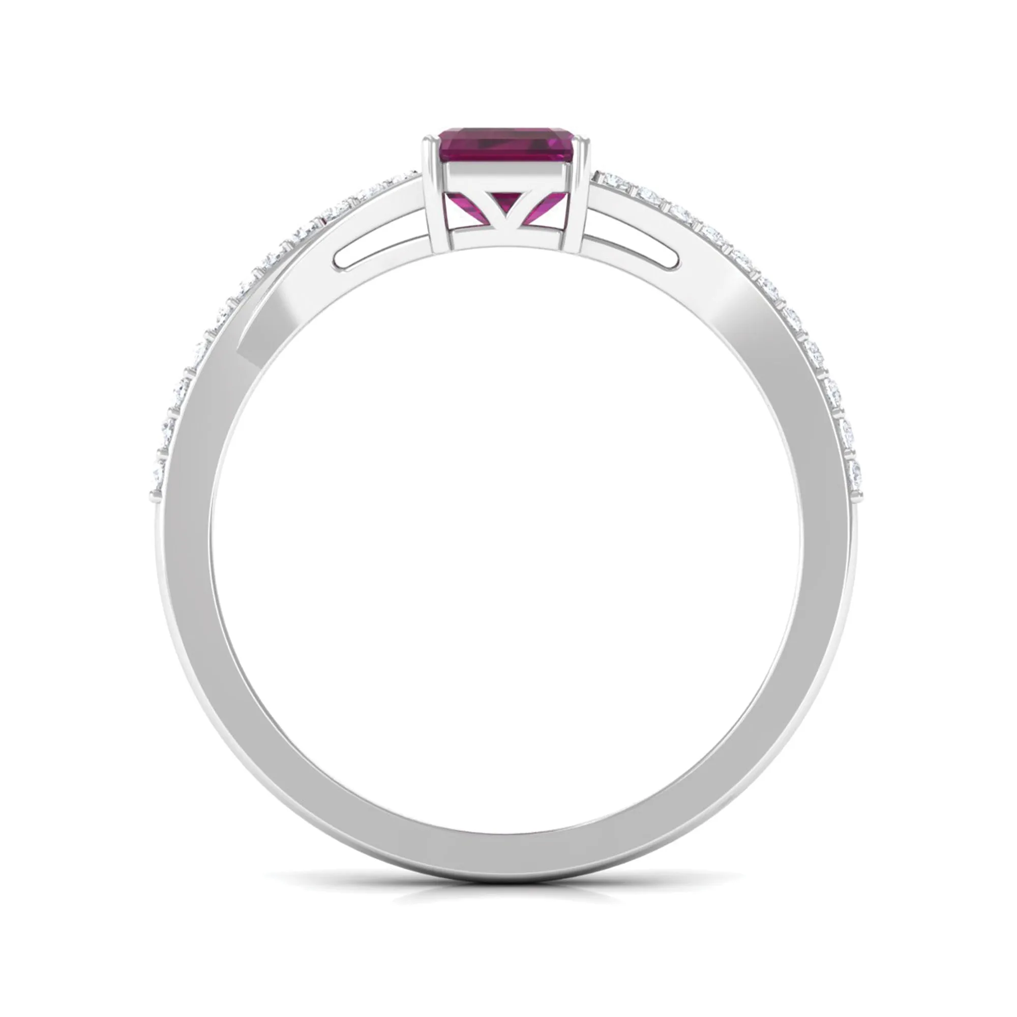 1.50 CT Natural Rhodolite Solitaire Ring with Diamond Accent