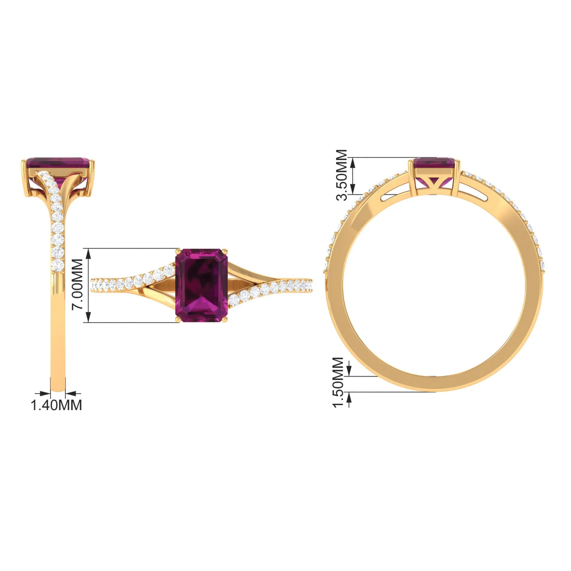 1.50 CT Natural Rhodolite Solitaire Ring with Diamond Accent