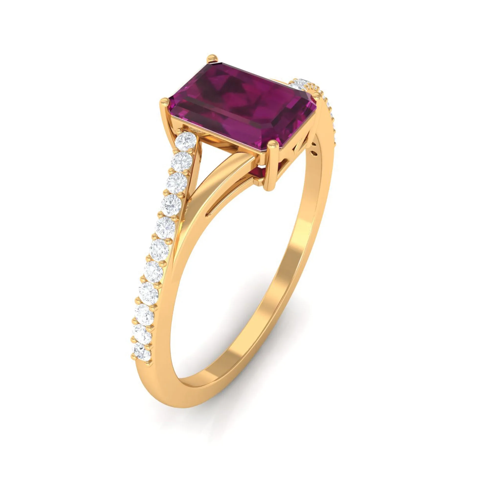 1.50 CT Natural Rhodolite Solitaire Ring with Diamond Accent