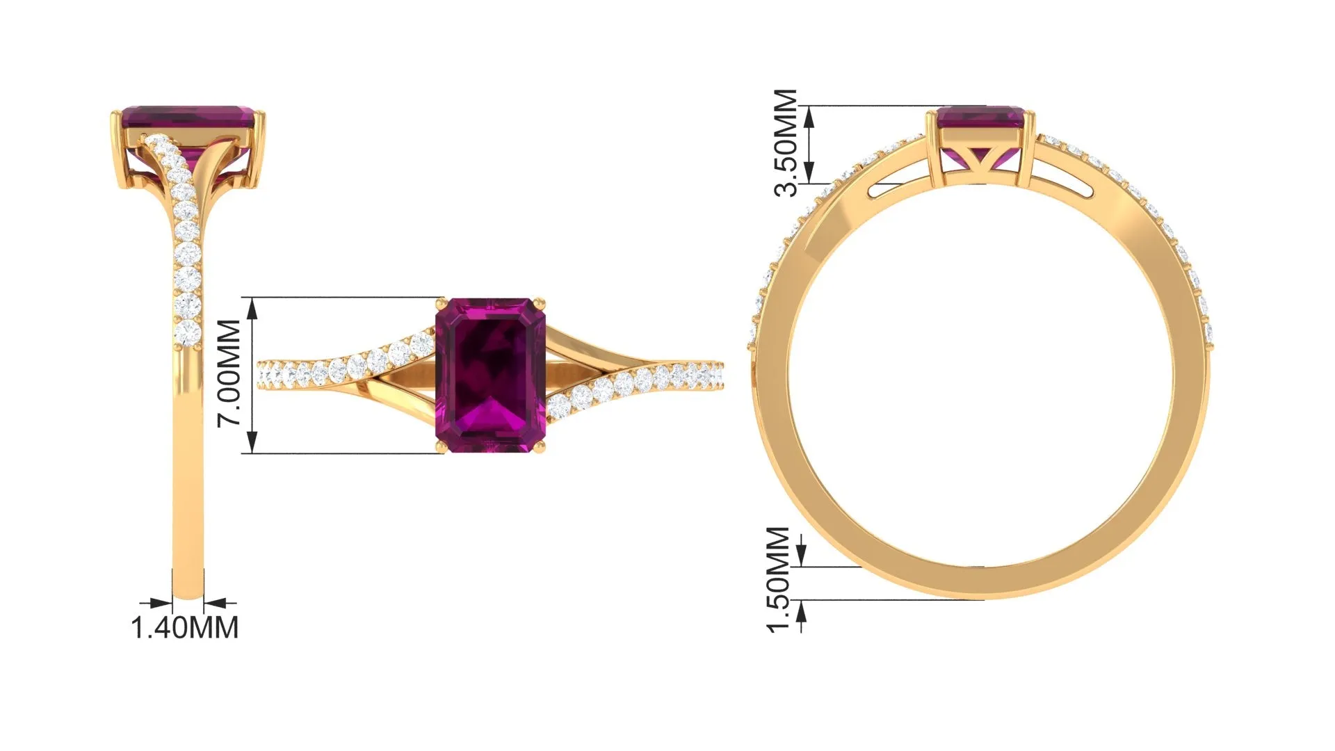 1.50 CT Natural Rhodolite Solitaire Ring with Diamond Accent